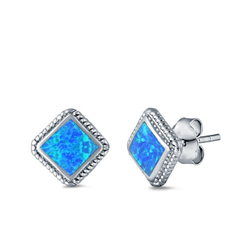 Cushion Cut Stud Earrings Lab Created Blue Opal 925 Sterling Silver (15mm)
